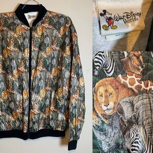 Vintage Disney Animal Kingdom Jacket Large Safari Animals Zip Up Lightweight